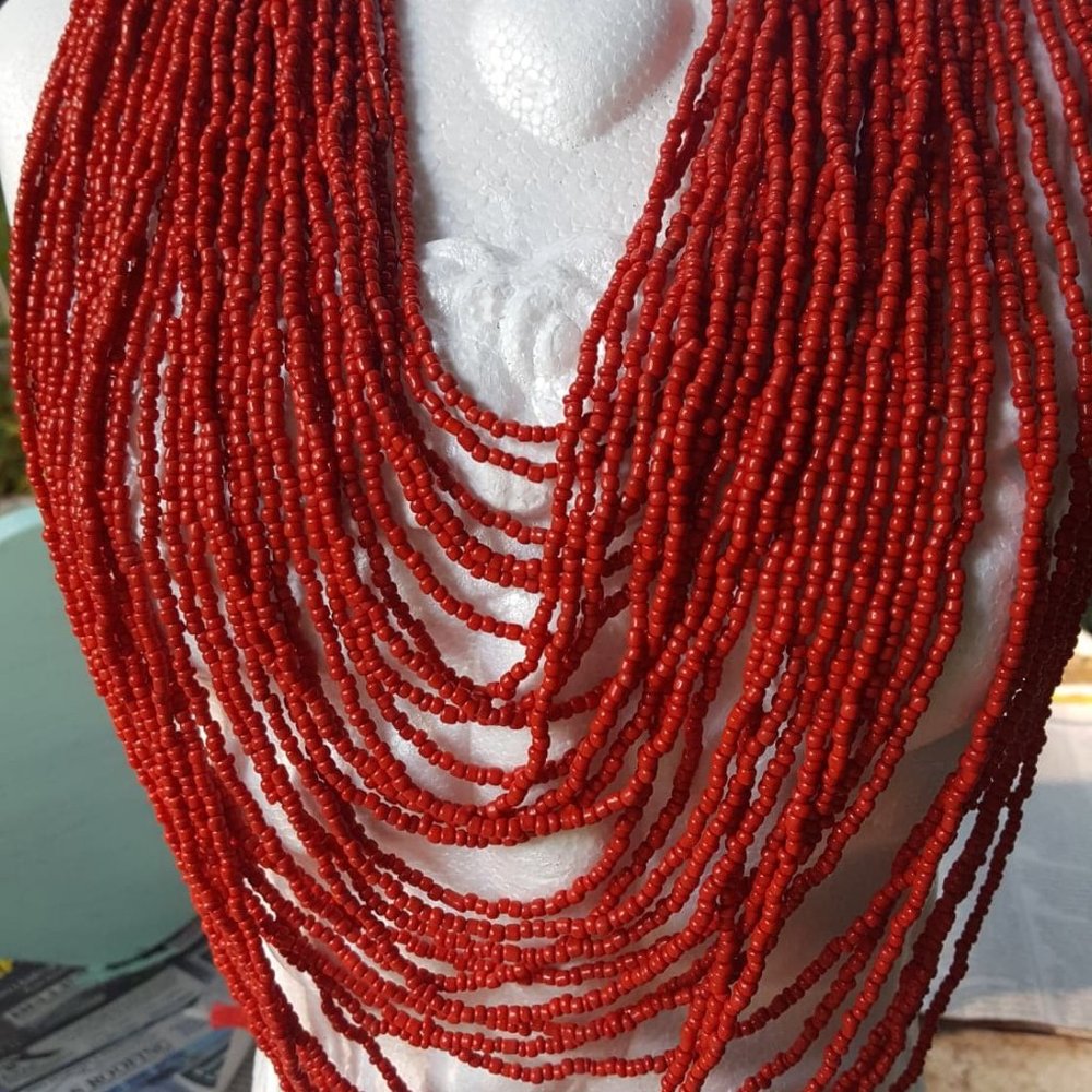 Vintage Red Beaded Necklace